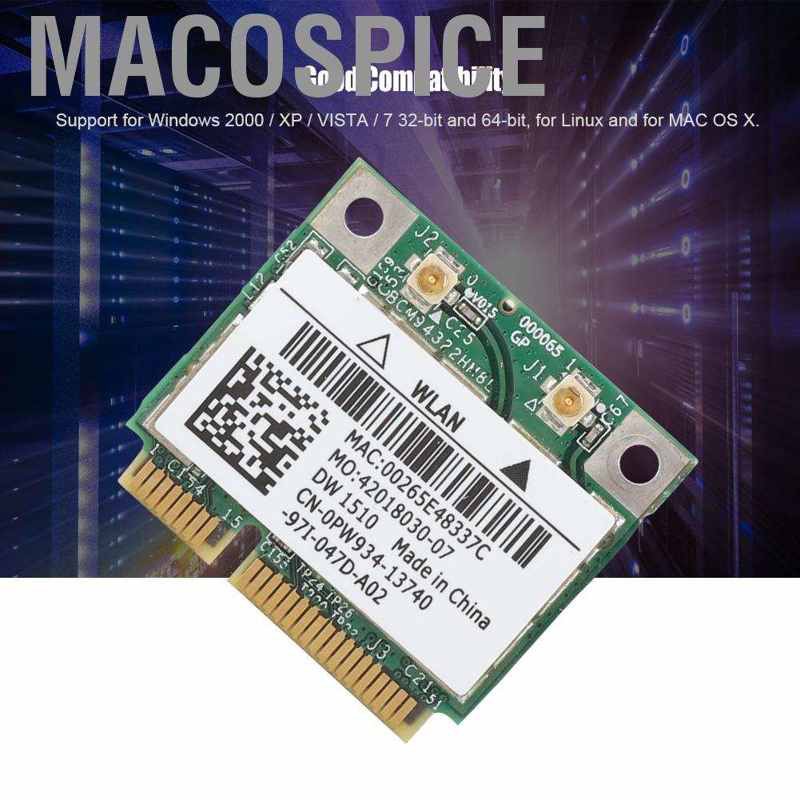 Macospice For DELL DW1510 Wireless WLAN Half-Mini PCI-E WIFI Card BCM94322HM8L 2.4G/5G GS