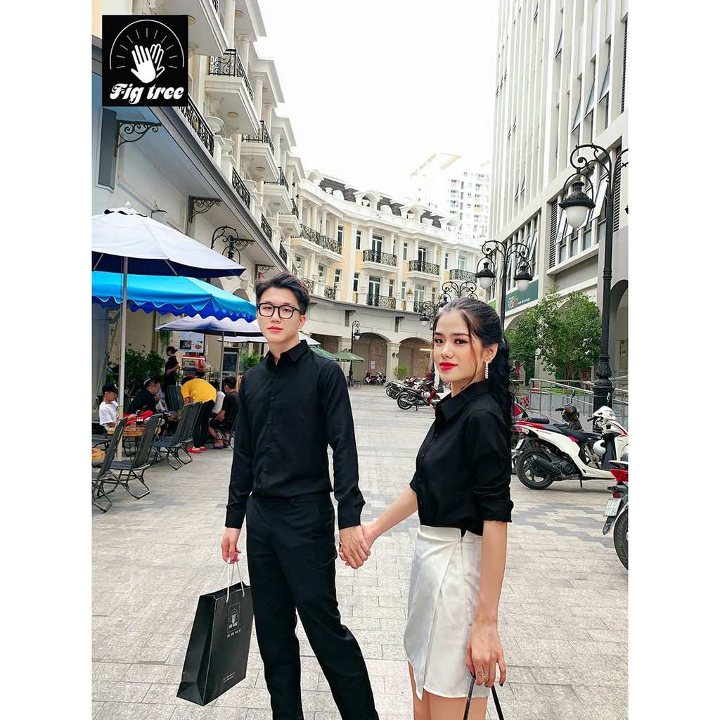 Áo đôi sơ mi màu đen cổ bẻ huyền bí sành điệu