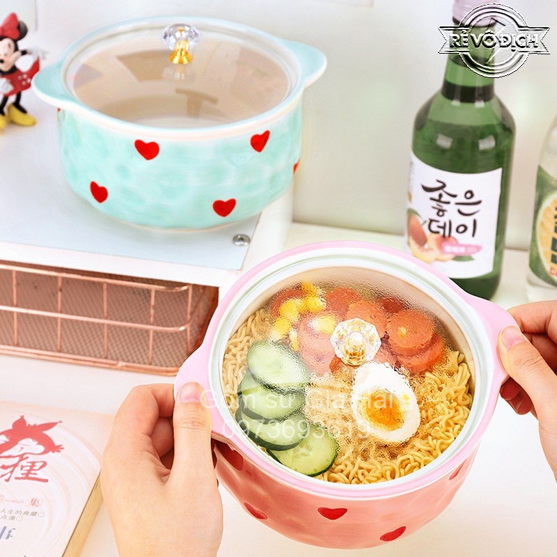 Tô sứ nắp kính úp mì sẵn 2 màu cực xinh
