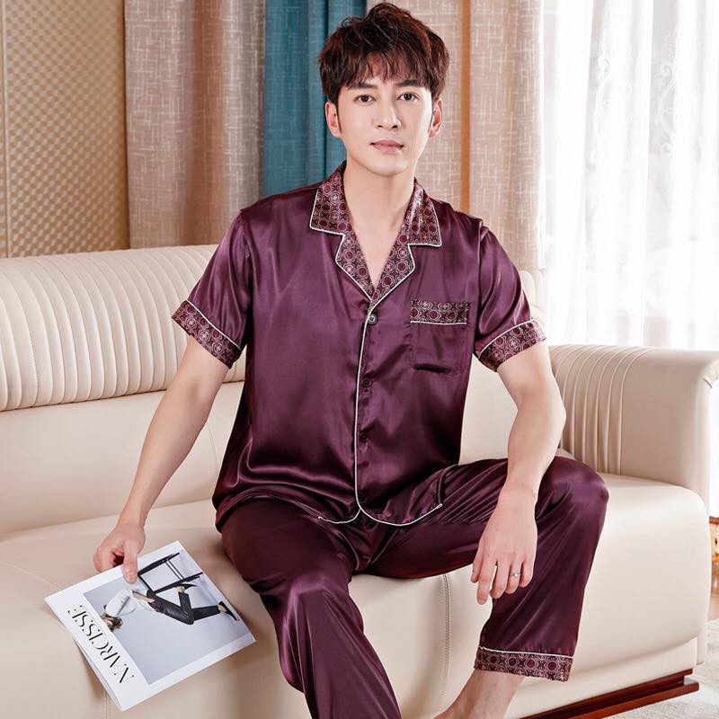 NG1909N - Bộ pyjama nam ngắn tay chất lụa hàng nhập