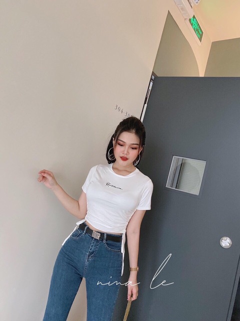 Áo thun croptop ⚡FREESHIP Đơn 250K⚡ Áo croptop thun ôm body rút eo hở rốn in chữ Resi siêu hot hàng Quảng Châu chất đẹp | BigBuy360 - bigbuy360.vn