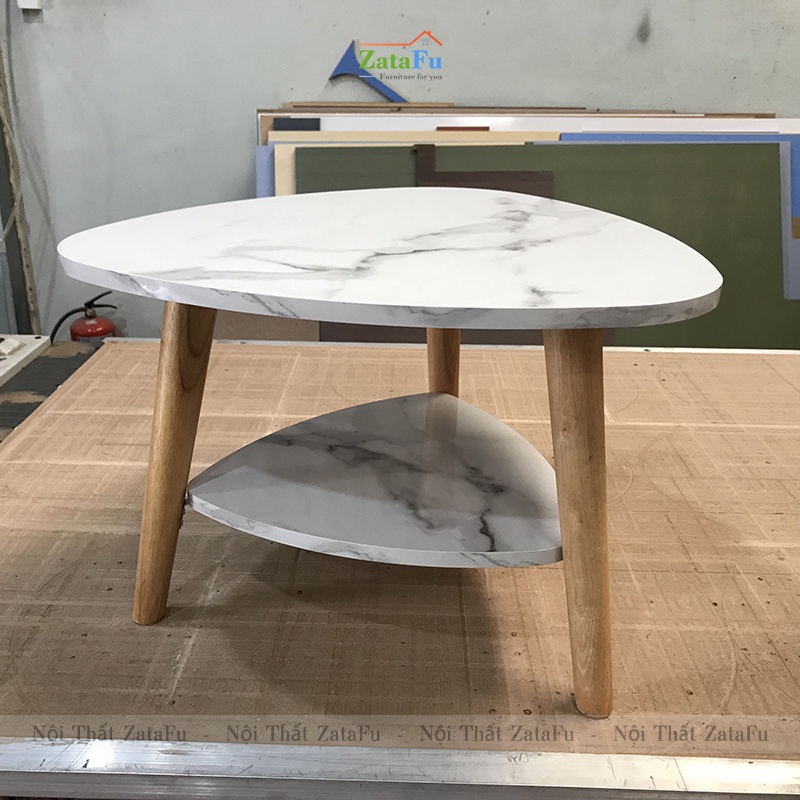 Bàn Trà Sofa Phòng Khách 2 Tầng Hình Tam Giác Chân Gỗ Cao Su BSF-20