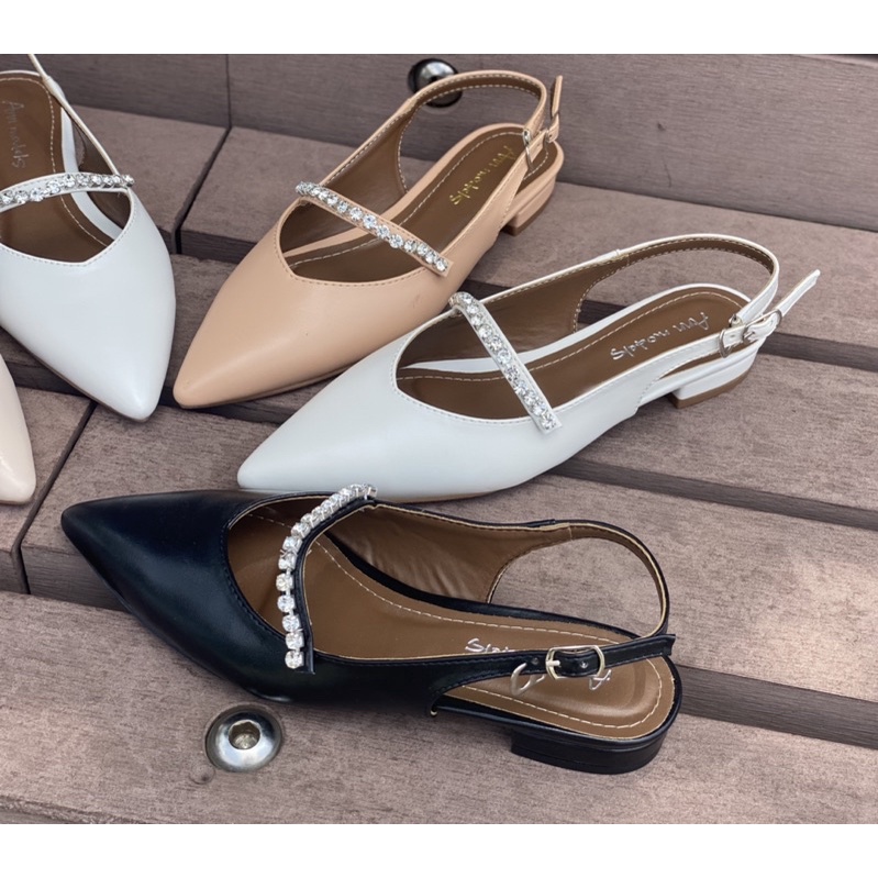 Giày cao gót nữ kiểu dáng slingback 2 phân mũi nhọn khoét tim phối quai đá cao cấp phong cách Hàn Quốc _A331KTMDa
