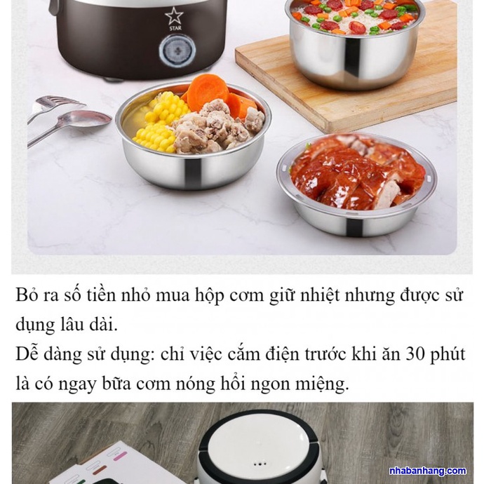 Hộp cơm hâm nóng giữ nhiệt cắm điện inox 3 tầng