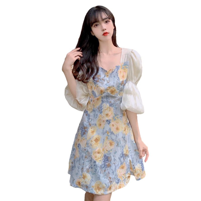 Đầm Tay Phồng In Họa Tiết Ngọt Ngào Thời Trang Cho Nữ