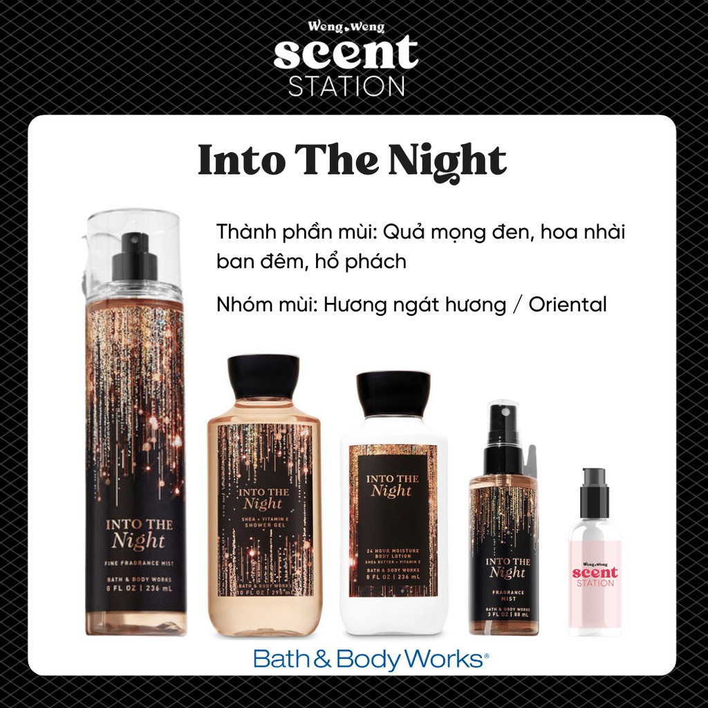 Bộ sản phẩm Xịt thơm / Sữa tắm / Dưỡng thể Bath&Body Works mùi Into The Night