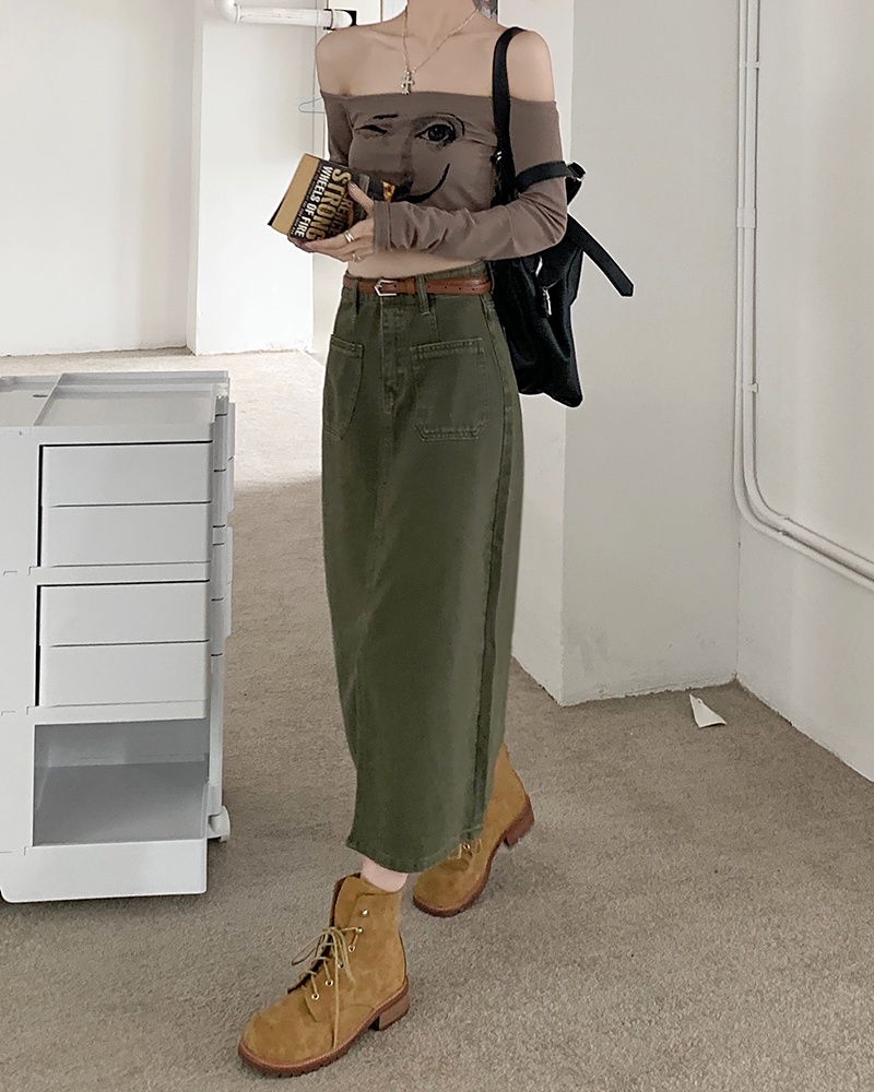 Chân Váy Denim Chữ a Lưng Cao Phối Túi Thời Trang Mùa Thu Hàng Mới 55193