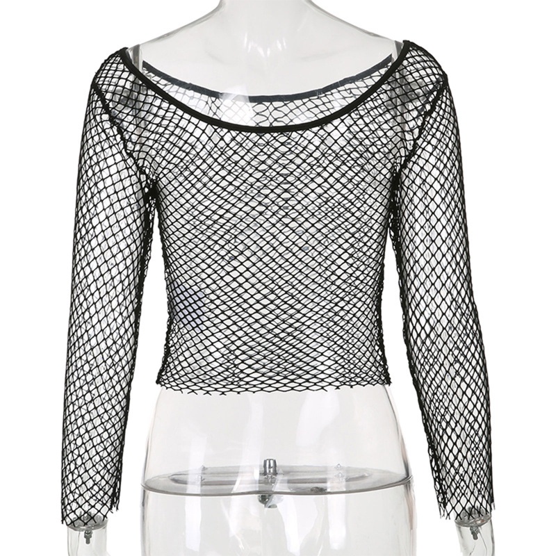 Áo Croptop Lưới Tay Dài Trễ Vai Xuyên Thấu Gợi Cảm Cho Nữ