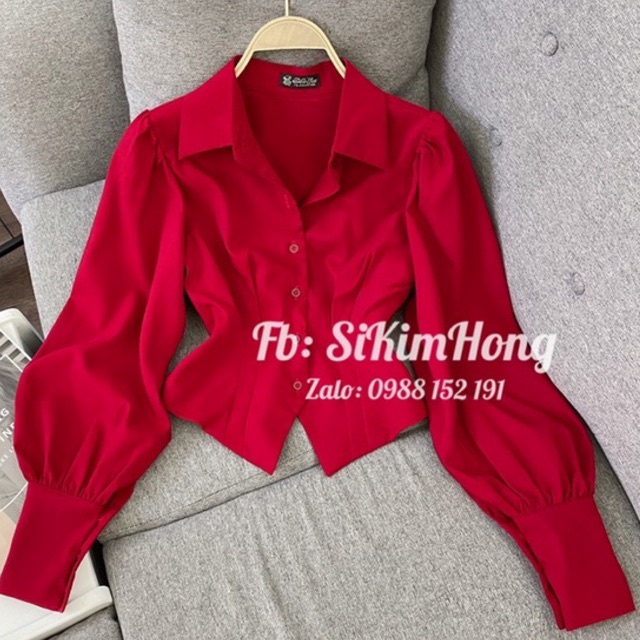 Áo sơ mi croptop tay phồng sang trọng M52( Ảnh shop chụp thật 100%) | BigBuy360 - bigbuy360.vn