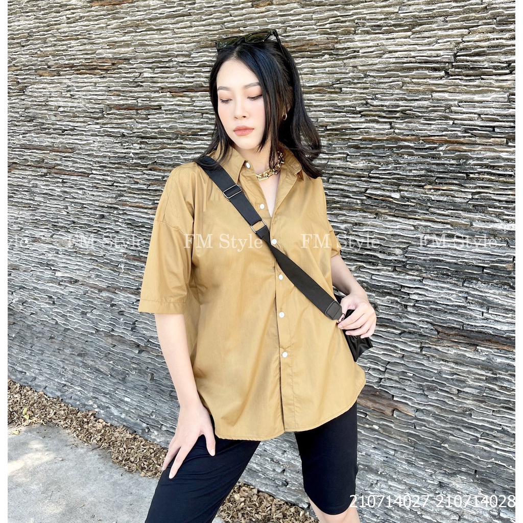 Áo sơ mi nữ tay ngắn FM Style form ôm basic mang đi học đi làm phong cách Ulzzang thời trang 220211001