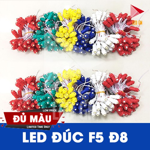 LED Đúc F5 Đế 9mm - Chống Nước [ Dây 50 Bóng ]