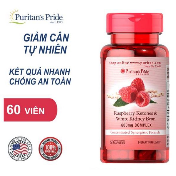 Viên Uống Hỗ Trợ Giảm Cân Puritan's Pride Raspberry Ketones and White Kidney Bean 60 viên