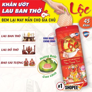 Khăn Ướt Lau Bao Sái Ban Thờ, Lau Đồ Gỗ - Tâm Thanh Tịnh - Lộc - Hương Bưởi - 45 Khăn (Laupro)