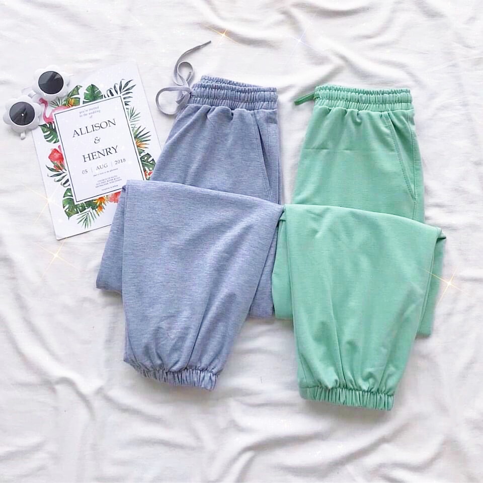 Quần jogger nỉ ống bom unisex thun trơn cạp chun nhiều màu
