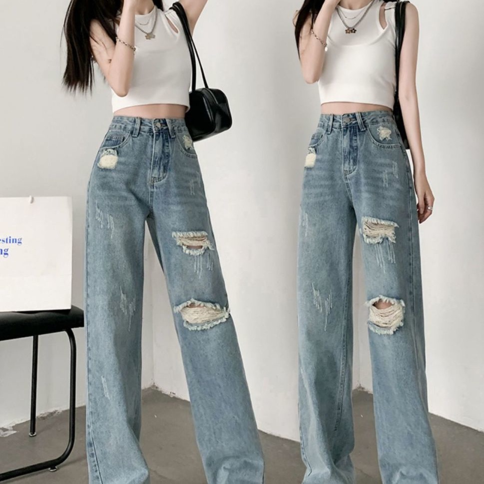 Quần Jeans Nữ Lưng Cao Dáng Rộng Thời Trang Cá Tính