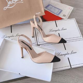 Sandal da phối mũi màu gót 7 phân