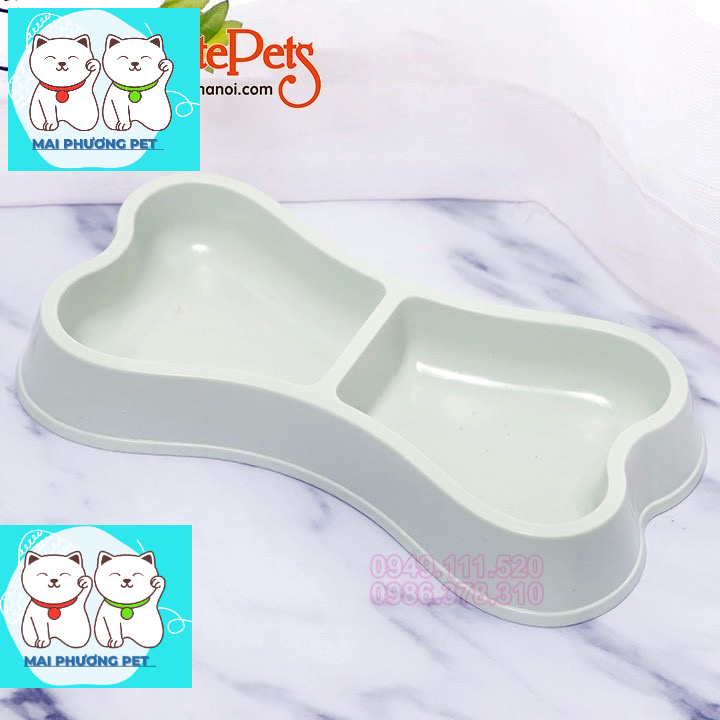 Bát Nhựa Đôi Hình khúc xương cho Chó Mèo