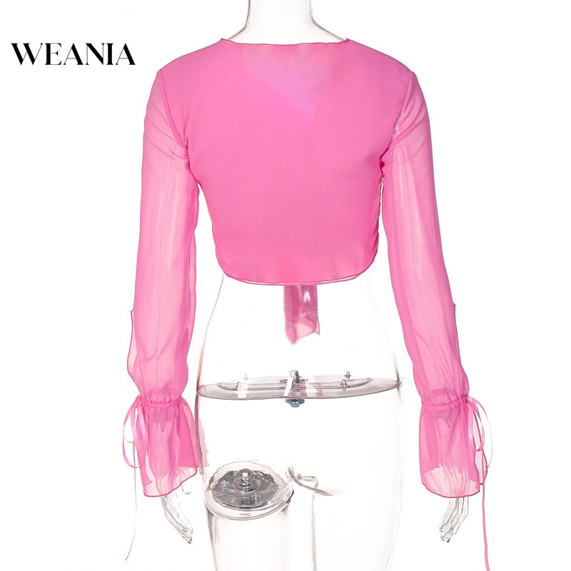 Áo Voan Dài Tay Cổ Chữ V Xinh Xắn Dành Cho Nữ