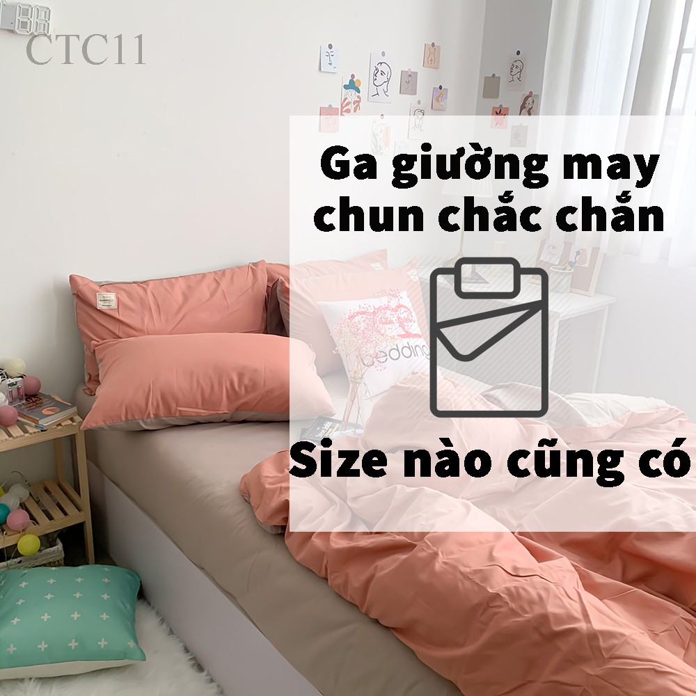 Bộ chăn ga gối Cotton TC REE Bedding cam san hô trơn đủ size giường nệm CTC11