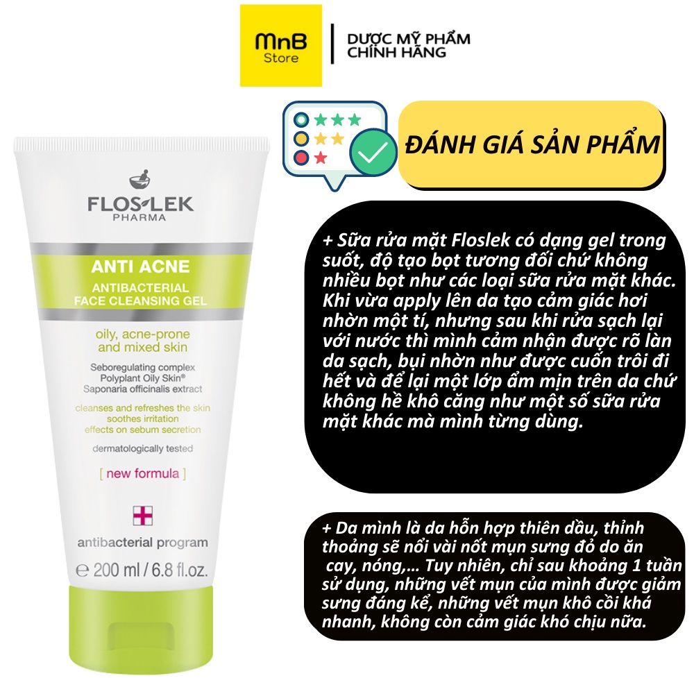 Sữa rửa mặt Floslek Anti Acne Bacterial Face Cleansing Gel 200ml cho da dầu mụn - MnB Store