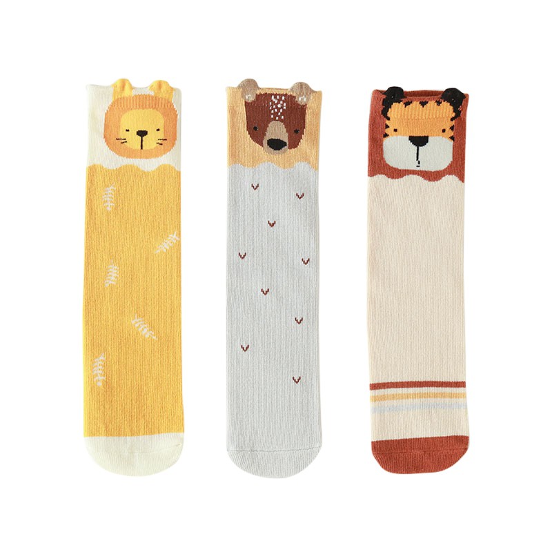 Set 3 Đôi Tất Dài Họa Tiết Hoạt Hình Xinh Xắn Cho Bé Gái