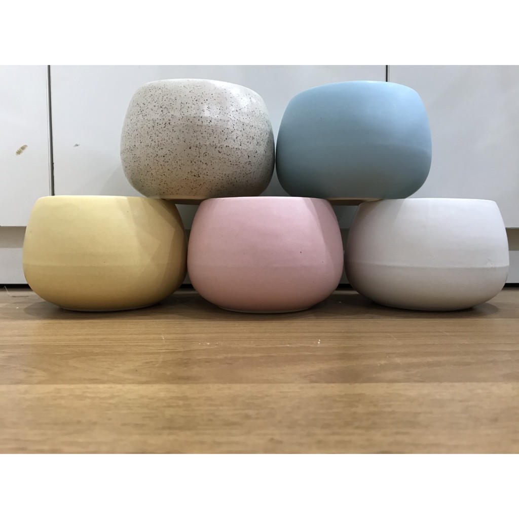 Chậu trồng cây cảnh - Sen Đá - Xương Rồng - Hoa nhỏ - Kiểu TRÒN MIỆNG BÓP - gốm Sứ Bát Tràng