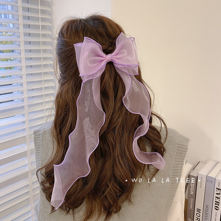Kẹp tóc hình nơ phối lưới phong cách Hàn Quốc thời trang cho bé