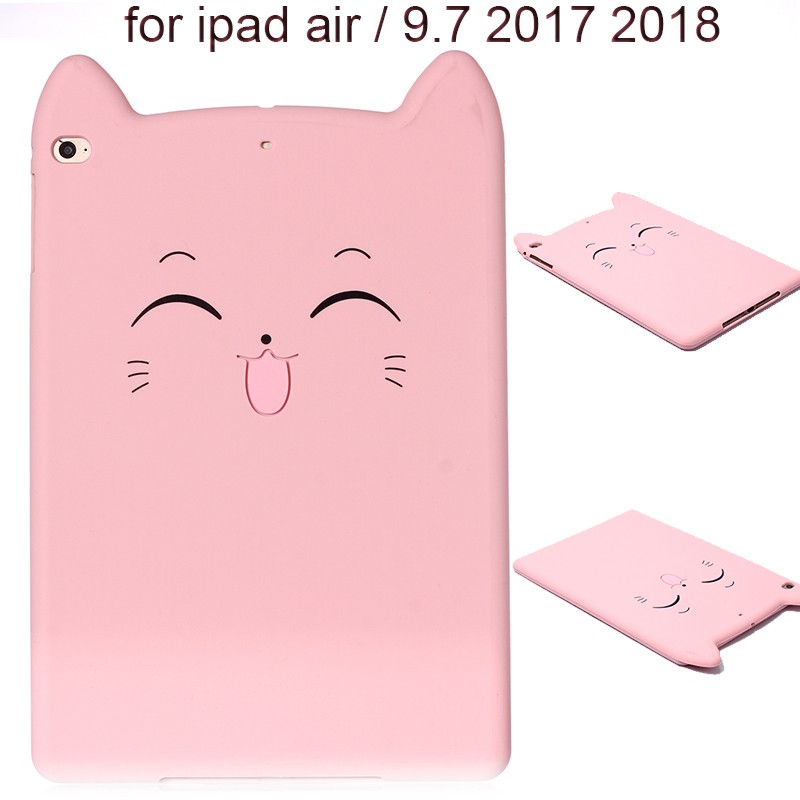 Ốp bảo vệ máy tính bảng silicone họa tiết mèo hoạt hình dễ thương cho iPad Air 2 Air2 iPad 9.7 2017 2018