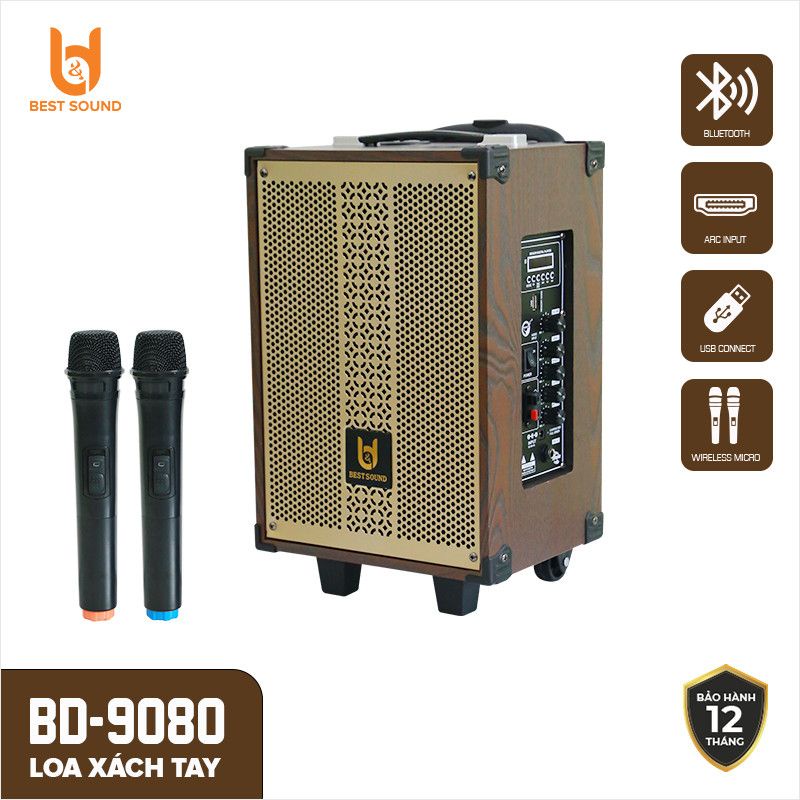 Loa Kéo Karaoke Bluetooth Bass 2 Tấc, Tặng 2 Micro Không Dây, Best Sound, Âm Thanh Cực Hay