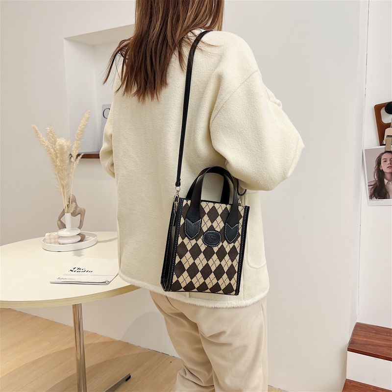 Túi tote nữ túi hộp vuông túi đeo chéo caro cá tính