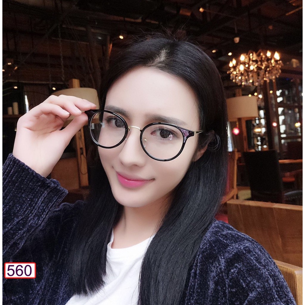 Mắt Kính Gọng Cận Form Tròn Kim Loại Chân Vàng 560 Sang Chảnh Cực Hot - Hazo