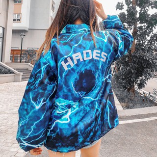 ÁO KHOÁC GIÓ LOANG HADES CỔ BẺ - ÁO KHOÁC LOANG CAO CỔ IN ĐẦU SÓI XANH ĐEN UNISEX