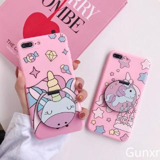 Cute Pink Unicorn Makeup Mirror Case Ốp lưng Iphone 6 6s 6plus 7 8plus XS XR XSmax 11 pro Max SE Soft Silicone Case