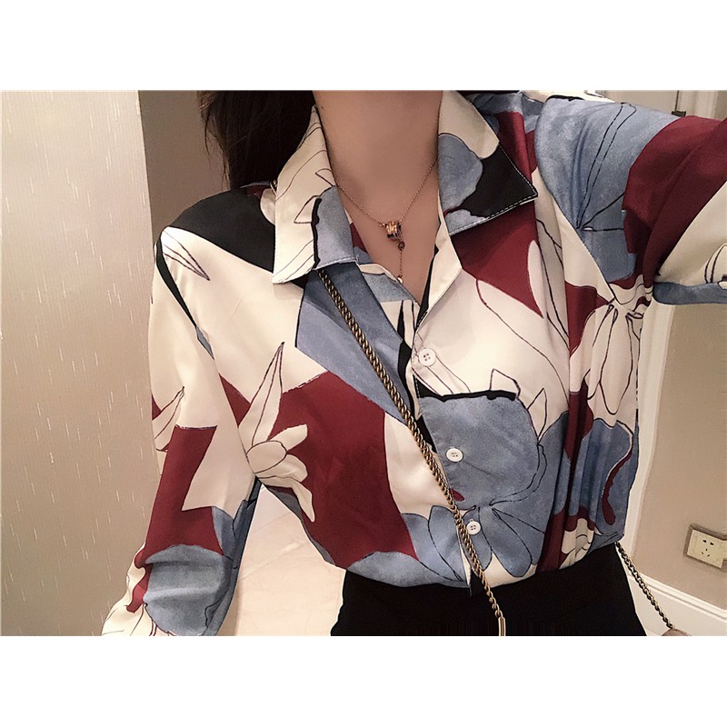 CÓ SẴN] Áo sơ mi nữ dài tay họa tiết retro cá tính phong cách Hàn Quốc | BigBuy360 - bigbuy360.vn