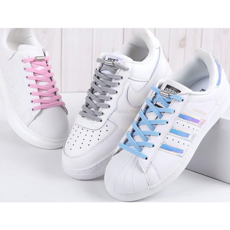 Dây giày dẹt thông minh có khóa kim loại tròn không cần buộc KAYFIA cho giày thể thao nam nữ trẻ em, người lớn