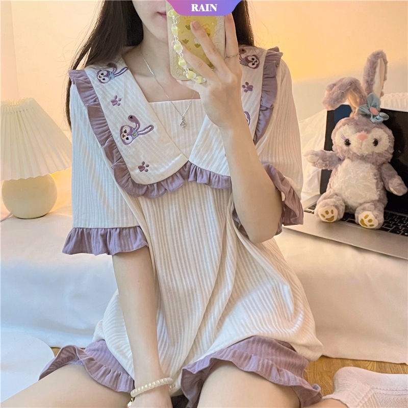 Bộ Đồ Ngủ Hai Mảnh Áo Cổ Búp Bê Hoạt Hình StellaLou Dễ Thương Dành Cho Bạn Gái Mặc Ở Nhà [RAIN]