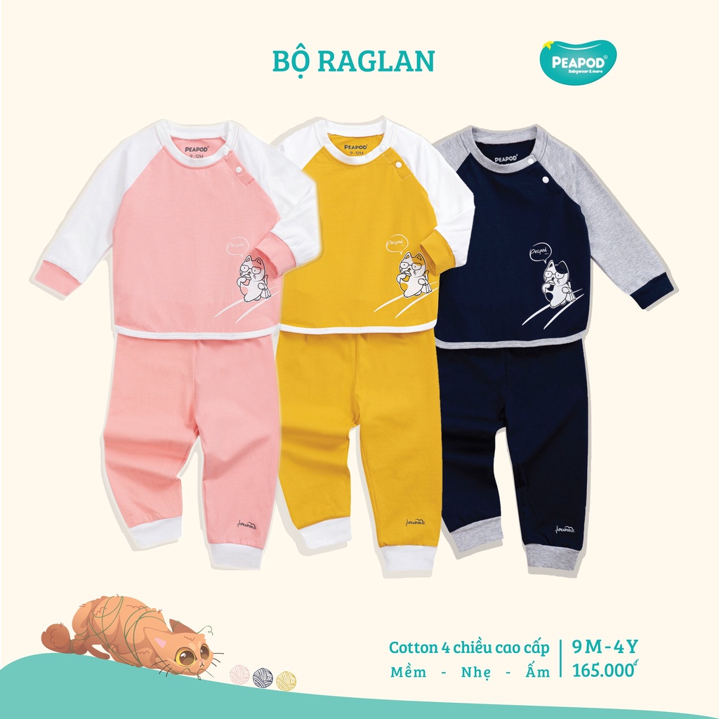 Bộ dài tay zaglan cotton 4 chiều Peapod