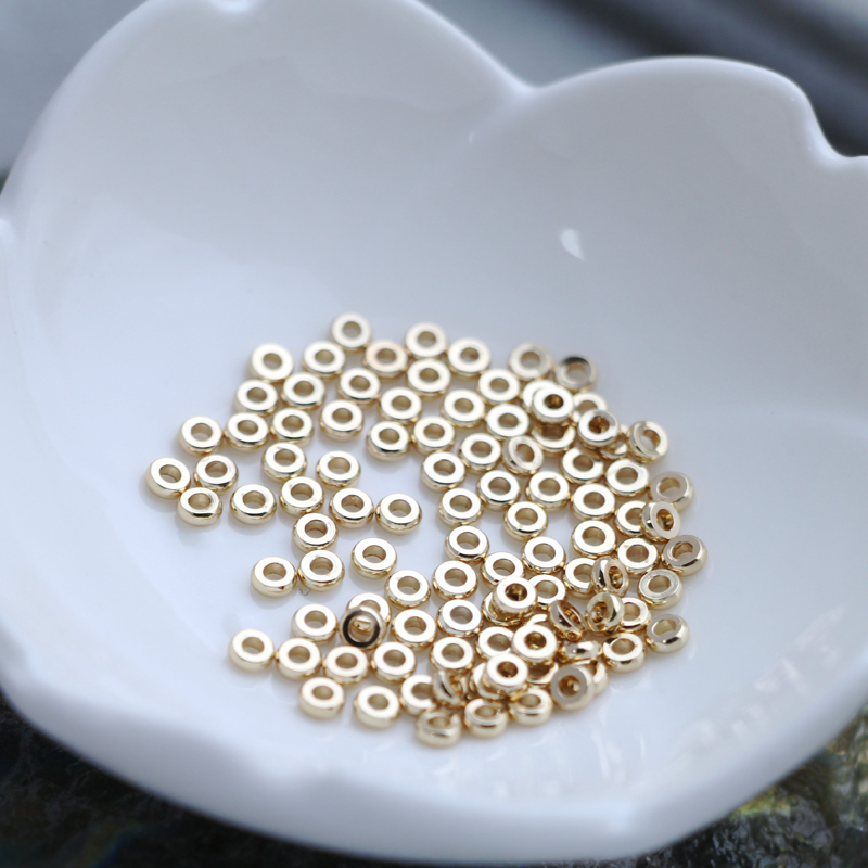 [Little Blu] Hạt Cườm Nhỏ Phẳng Và Vàng 14K Màu Vàng Đồng 14K Dùng Làm Vòng Tay Thủ Công 3 Đến 8Mm diy