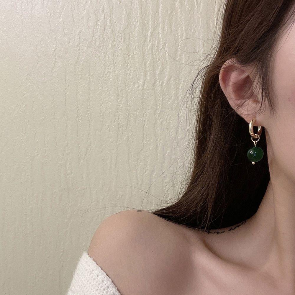 Khuyên Tai Vòng Đính Hạt Màu Xanh Lá Cây Thiết Kế Đơn Giản Thời Trang Dự Tiệc Cho Nữ