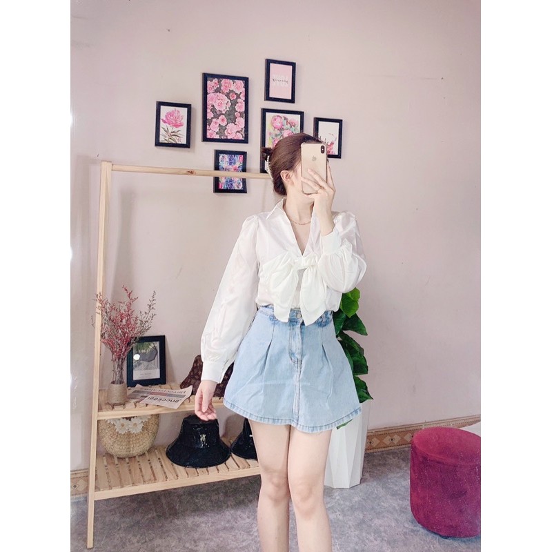 SET ÁO SƠ MI NƠ NGỰC MIX QUẦN VÁY BÒ CHUN LƯNG