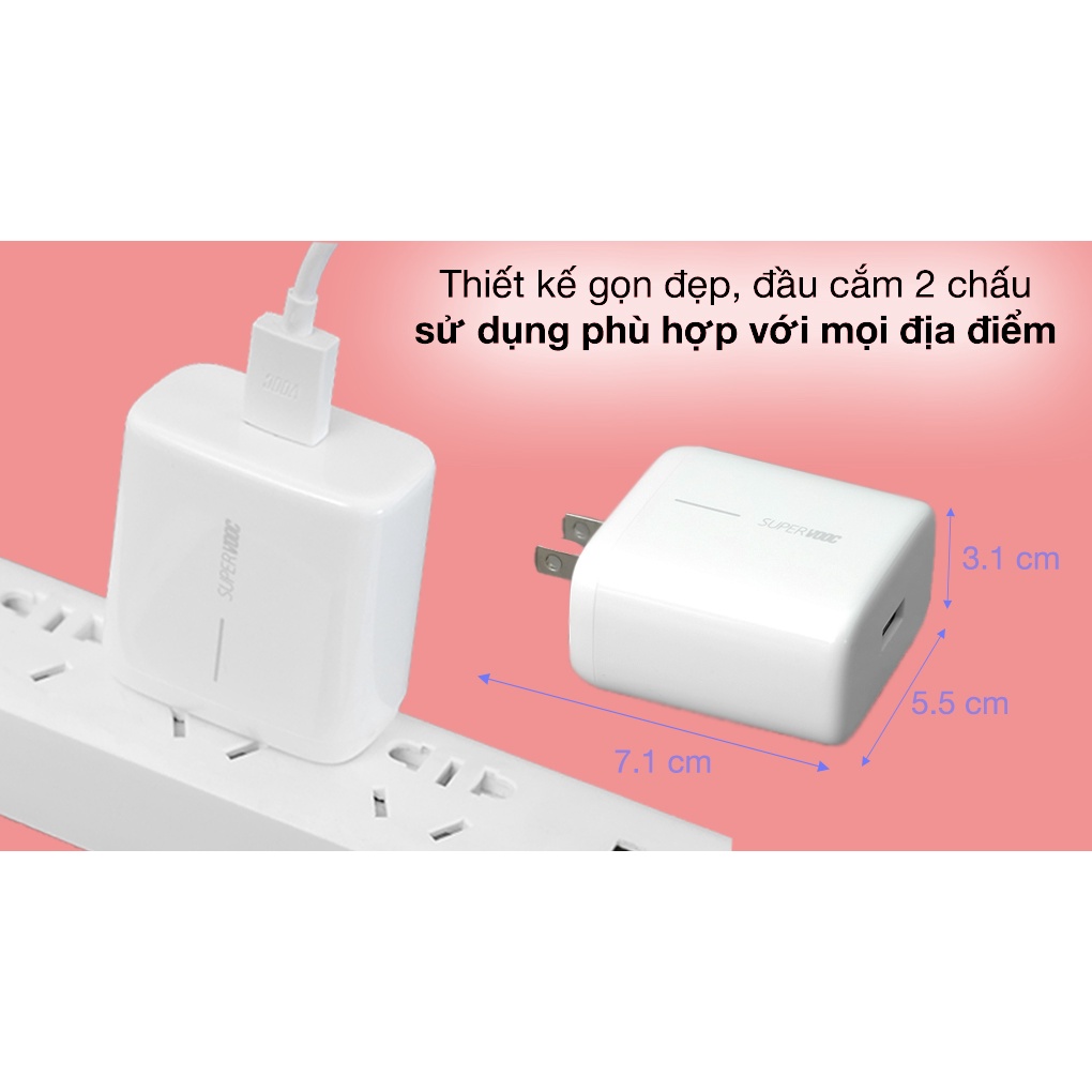 Bộ Sạc OPPO 65W Super Vooc Siêu Nhanh Kèm cáp OPPO 5A đầu cam cho Reno 8, 7 6 5 Find X5 Pro A96 A54 A57 A95 A76,. Realme