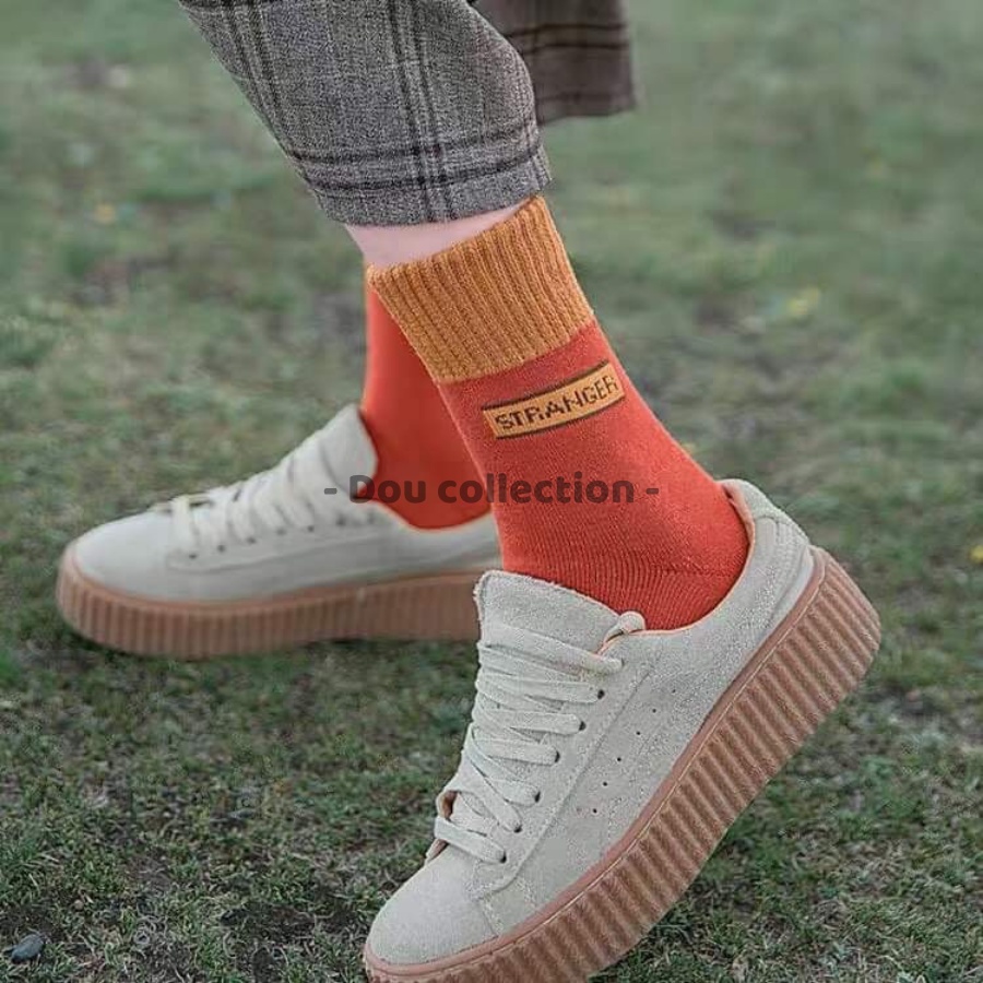 [Nowship2h] Vớ Tất Len Unisex Cổ Cao Trơn Đan Len Dày Họa Tiết STRANGER Thời Trang Vintage Thu Đông - Mã TV027