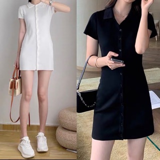 Đầm chữ A cổ polo ôm nhẹ thun ulzzang