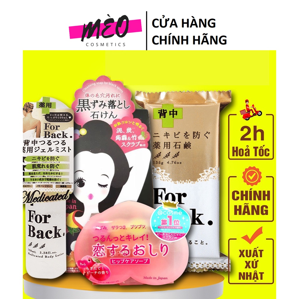 Xà Phòng Mụn Lưng Thâm Mông, Thâm Nách Pelican For Back - Xịt Mụn Lưng và Xà bông Đào, Xà Bông Sinh Dược Nhật Bản Japari