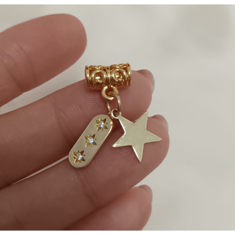 Charm ống lùa chặn hạt xâu vòng hình ngôi sao thẻ bài may mắn cao cấp không đen không bay màu