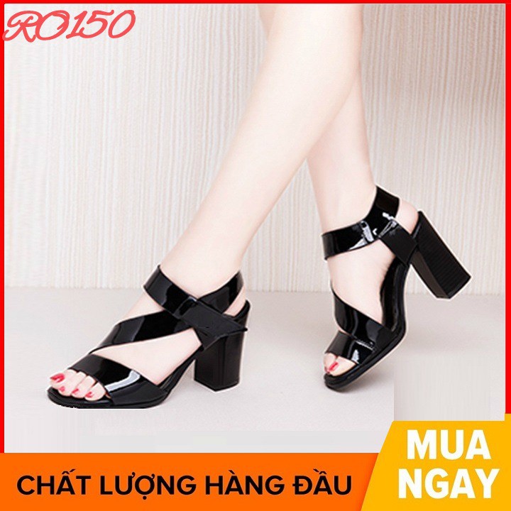 Giày cao gót nữ đẹp đế vuông 7 phân hàng hiệu rosata màu đen xám ro150