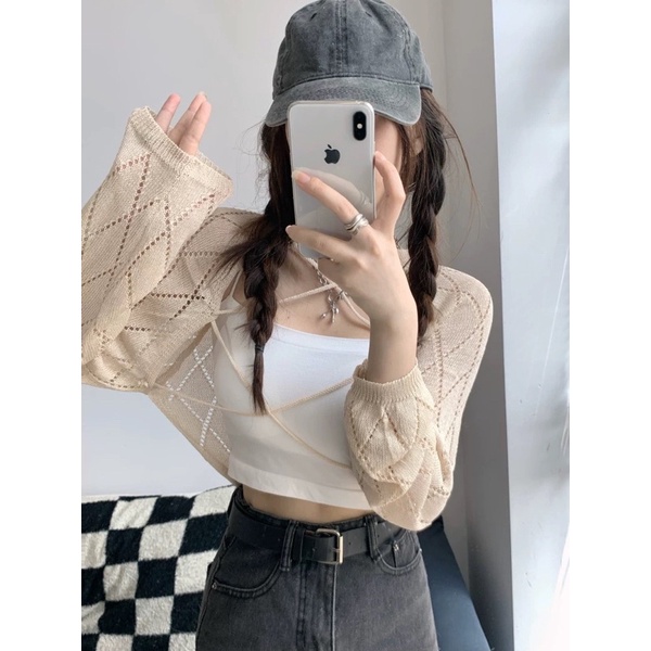 áo len khoác vân trám đan dây sexy (2366#)