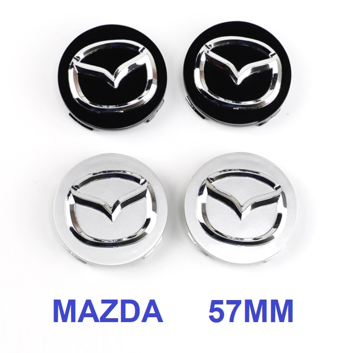Logo chụp mâm, ốp lazang bánh xe ô tô Mazda, đường kính 57mm, chất liệu nhựa ABS cao cấp