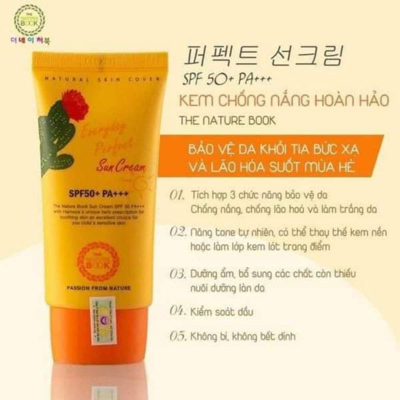 Kem chống nắng The Nature Book SPF50+PA+++, Kem chống nắng vật lý nâng tone tự nhiên giữ ẩm cho da, chính hãng Hàn Quốc