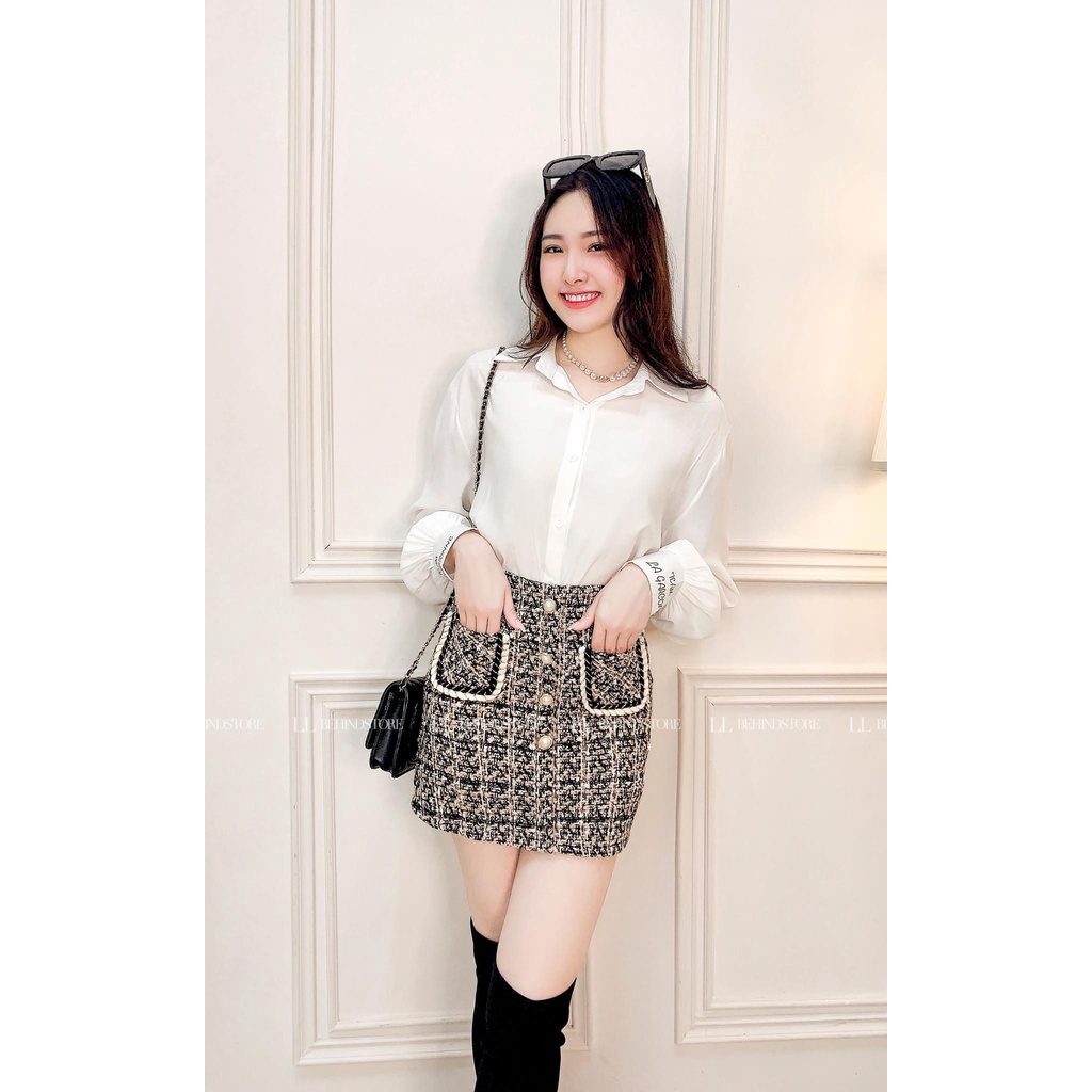 Áo Sơ Mi Nữ RENEE Cổ Đức Tay Chữ Chất Lụa Hàn Chống Nhăn - SM02